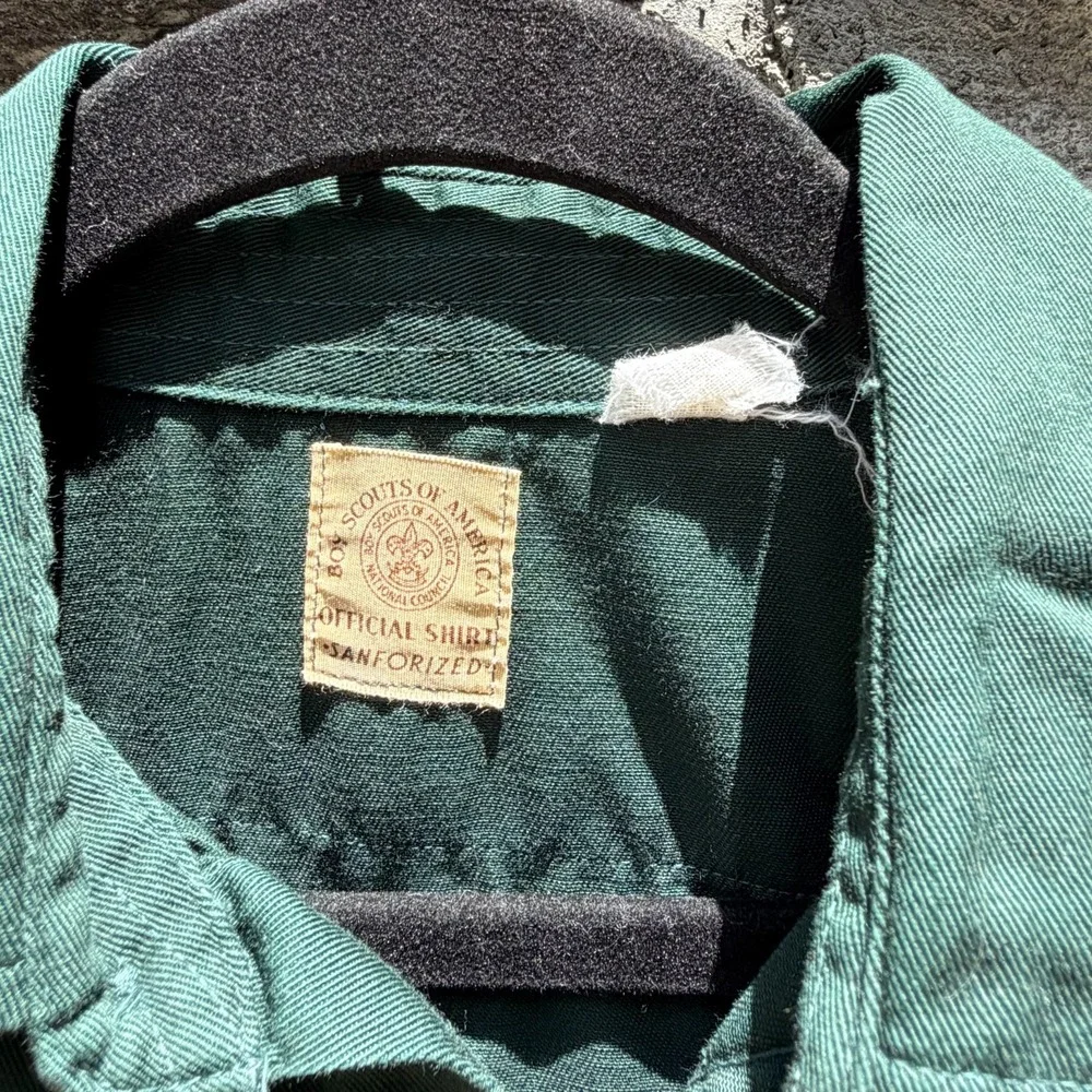 Vtg Boy Scouts Shirt Mens M Green Sanforized Brentwood NY Shinnecock 50s 60s